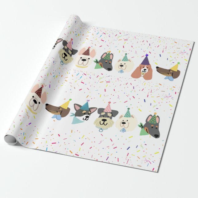 Papier Cadeau Pawty, Chiens de Fête, Anniversaire de Confetti (Déroulé)