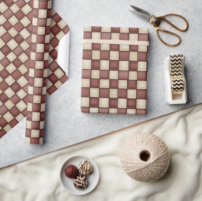 Papier Cadeau Pays Bourgogne et Tan Checked (Artisanat)