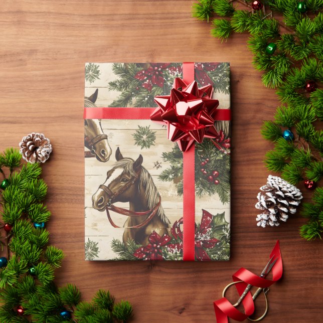 Papier Cadeau Pays Chevaux de Noël (Cadeau de vacances)