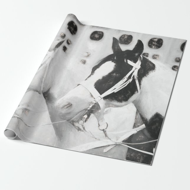 Papier Cadeau Pays Chevaux Rustique Noir Et Blanc Occident (Déroulé)