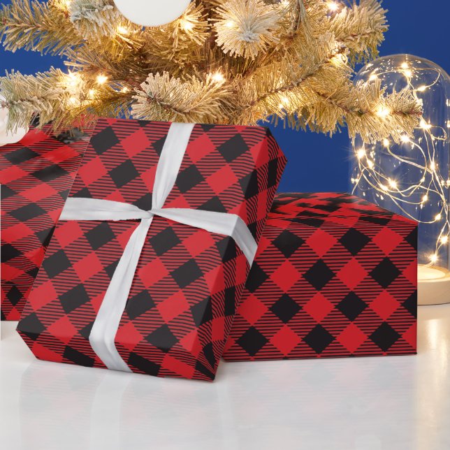 Papier Cadeau Pays Chic Rouge Noir Buffle Plaid (Vacances)