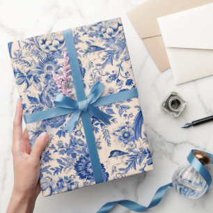 Papier Cadeau Pays Français Jardin Toile de Jouy Bleu