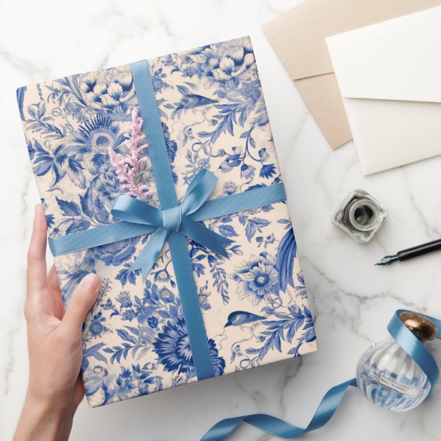 Papier Cadeau Pays Français Jardin Toile de Jouy Bleu (Cadeaux)