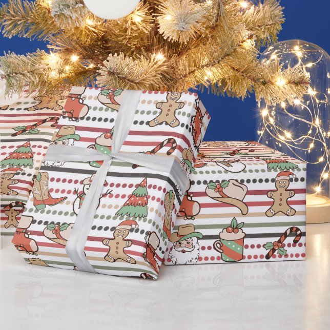 Papier Cadeau Pays mignon Western Cowboy Stripes Dot Christmas (Vacances)