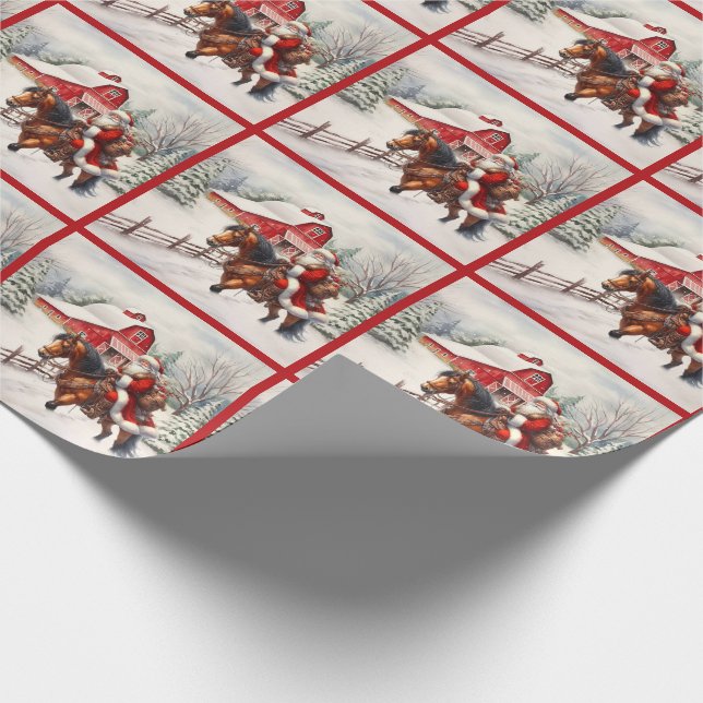 Papier Cadeau Pays Noël Western Père Noël sur Horseback (Coin)