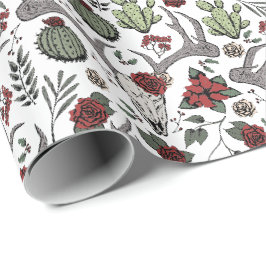 Papier Cadeau Pays Ouest Noël Floral Reindeer Crâne