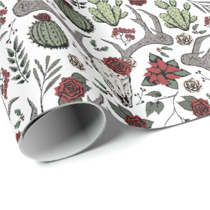 Papier Cadeau Pays Ouest Noël Floral Reindeer Crâne
