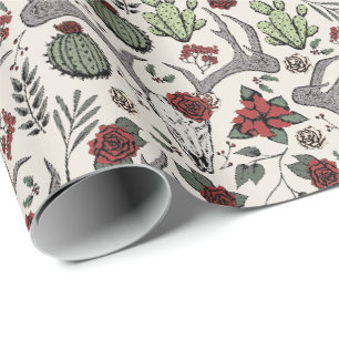 Papier Cadeau Pays Ouest Noël Floral Reindeer Crâne