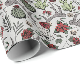 Papier Cadeau Pays Ouest Noël Floral Reindeer Crâne