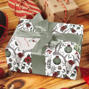 Papier Cadeau Pays Ouest Noël Floral Reindeer Crâne