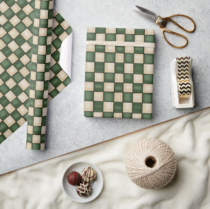 Papier Cadeau Pays primitif Vert et Tan vérifié 