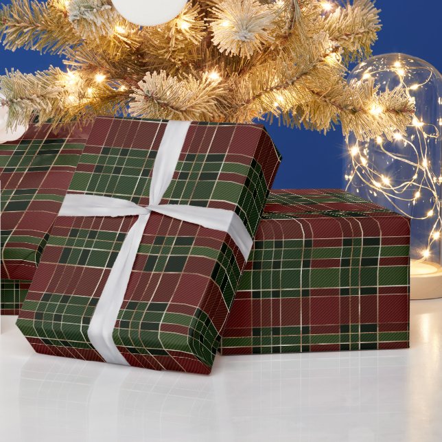 Papier Cadeau Pays Red Green Plaid Strips Noël (Vacances)