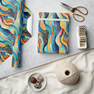 Papier Cadeau Paysage Abstrait avec Vagues Vibrantes et Jouant