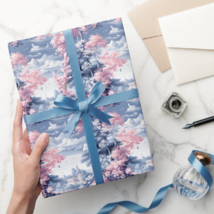 Papier Cadeau Paysage bleu et rose