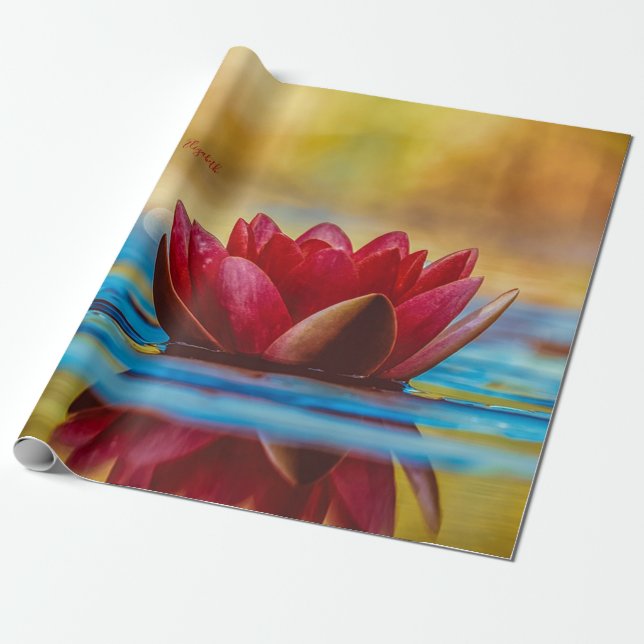 Papier Cadeau Paysage de fleurs de Lotus rouges, Zen (Déroulé)