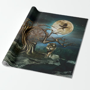 Papier Cadeau Paysage de la Lune des arbres de Vegvisir