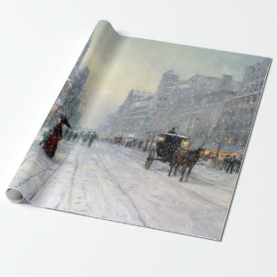 Papier Cadeau Paysage de la Promenade de Noël de la ville vintag