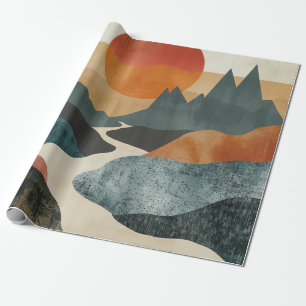 Papier Cadeau Paysage de montagne au coucher du soleil sur la ri