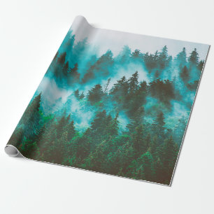 Papier Cadeau Paysage de montagne bruyant avec forêt de sapins 