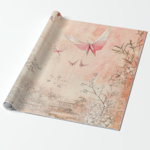 Papier Cadeau Paysage de sérénité aux cerisiers en fleurs roses