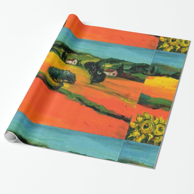 PAPIER CADEAU PAYSAGE DE TOSCANE AVEC DÉBORDEMENT (Déroulé)