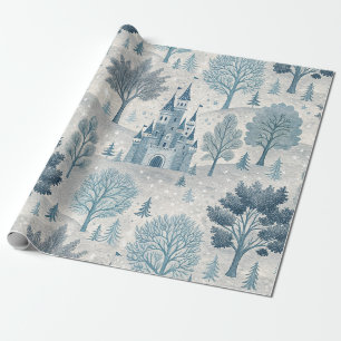 Papier Cadeau Paysage du château d'hiver en bleu et gris