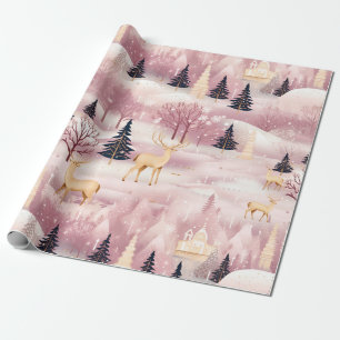Papier Cadeau Paysage hivernal rose fantaisiste (1)