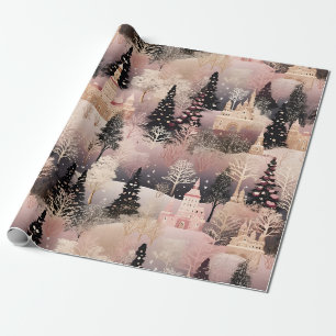 Papier Cadeau Paysage hivernal rose fantaisiste (2)