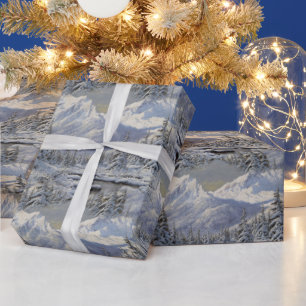 Papier Cadeau Paysage montagneux vintage avec neige