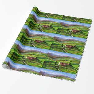 PAPIER CADEAU PAYSAGE TOSCANE AUX COLLINES VERTES
