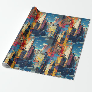 Papier Cadeau Paysage urbain cyberpunk abstrait (4)
