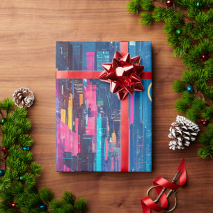 Papier Cadeau Paysage urbain néon vibrant futuriste de nuit