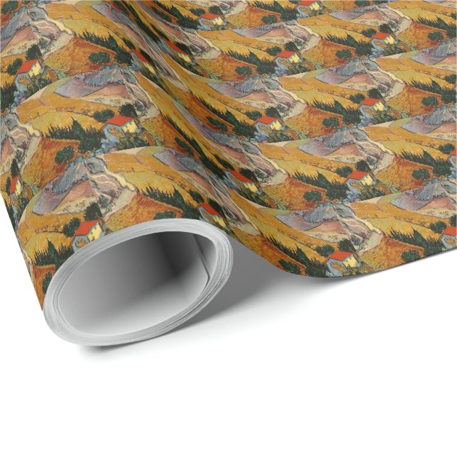 Papier Cadeau Paysage Van Gogh avec Maison et Plowman Wrappi (Coin rond)