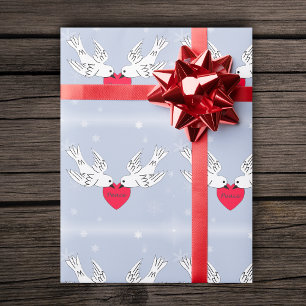 Papier Cadeau Peace Doves Heart Snowflakes Birds