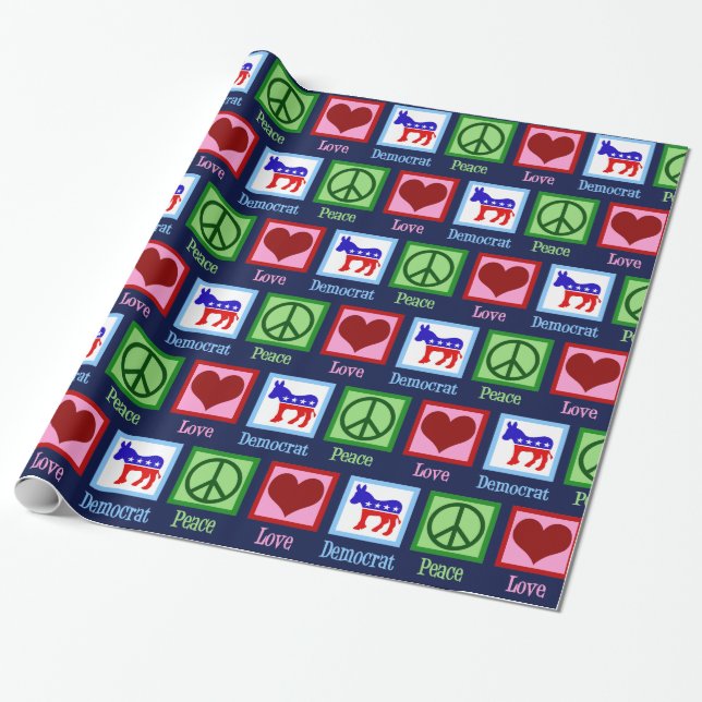 Papier Cadeau Peace Love Democrat Donkey Cute (Déroulé)