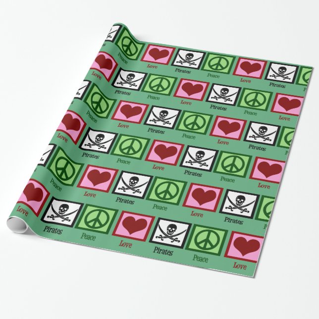 Papier Cadeau Peace Love Pirates (Déroulé)