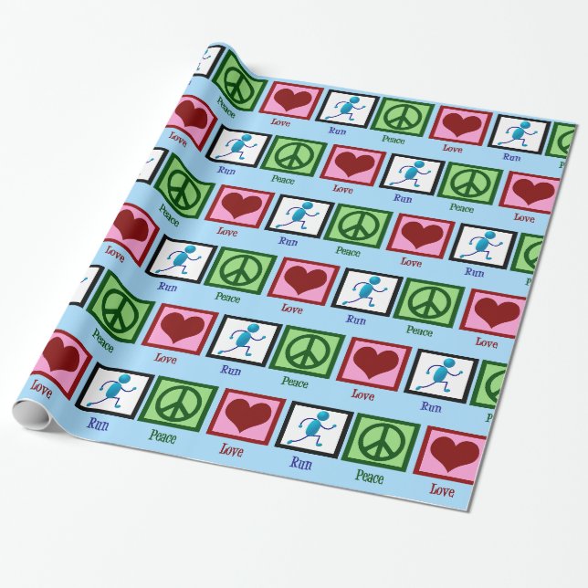 Papier Cadeau Peace Love Run - Coureur de piste mignonne (Déroulé)