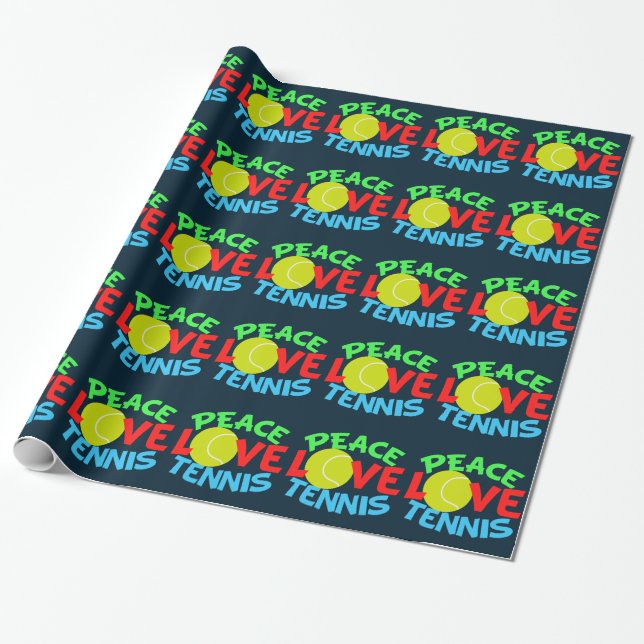 Papier Cadeau Peace Love Tennis Blue Christmas (Déroulé)