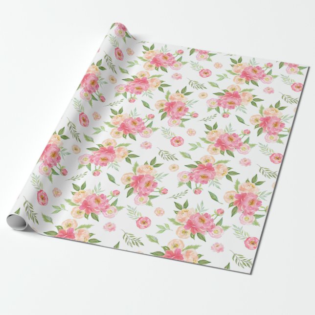 Papier Cadeau Peach et rose Peony Flowers (Déroulé)