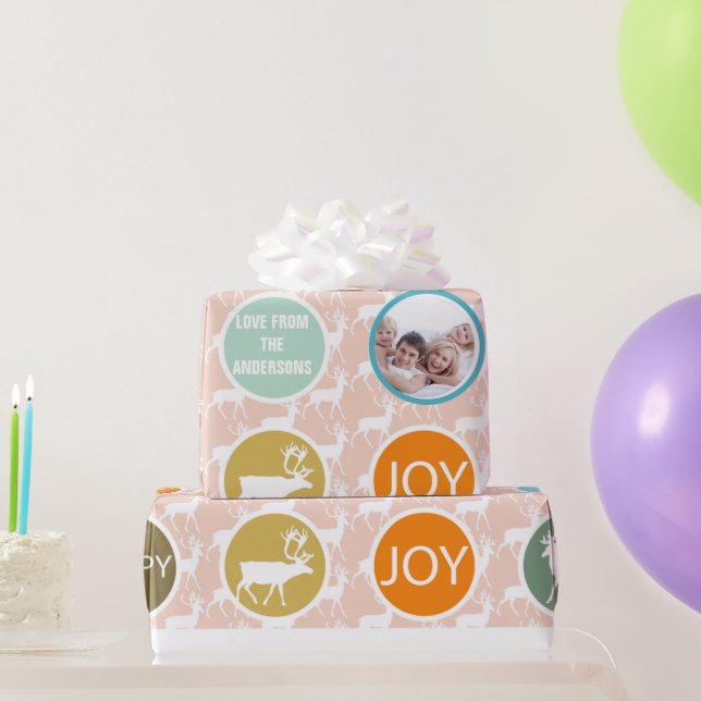 Papier Cadeau Peach Family Photo Reinder Noël Joyeux Joyeux Feu (Cadeaux de fête)