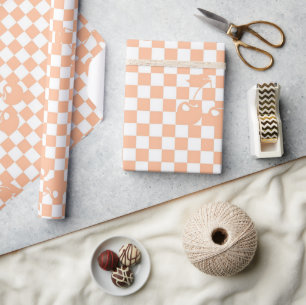 Papier Cadeau Peach Fuzz À damiers Rétro Cherry Plaid Motif