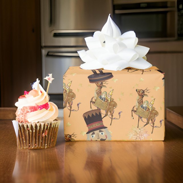 Papier Cadeau Peach Peach Golden Snowflics (Créateur téléchargé)