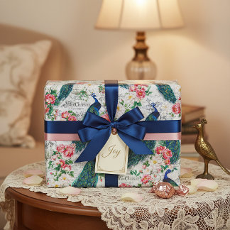 Papier Cadeau Peacock and roses