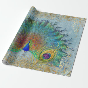 Papier Cadeau Peacock Blue Gold Foil Rococo Soll Decoupage