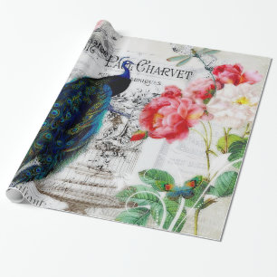 Papier Cadeau Peacock et rose