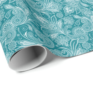 Papier Cadeau Peacock Vert Et Blanc Vintage Paisley