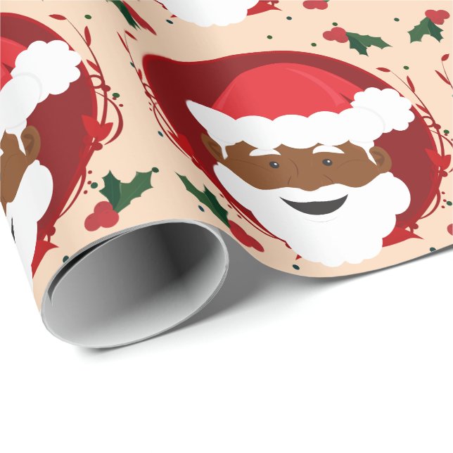 Papier Cadeau Peau Brown du Père Noël Tan Rouge Noël (Coin rond)