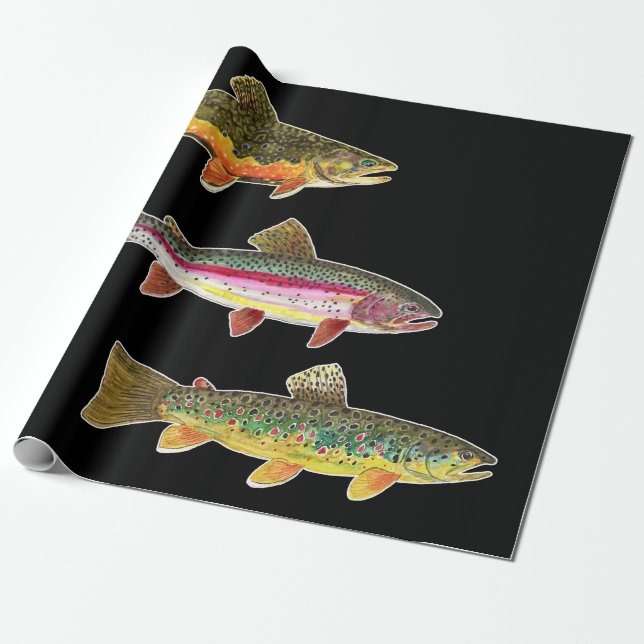 Papier Cadeau Pêche à la truite - Broyage, Brown, Arc en ciel (Déroulé)