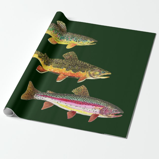 Papier Cadeau Pêche à la truite - Broyage, Brown, arc-en-ciel (Déroulé)