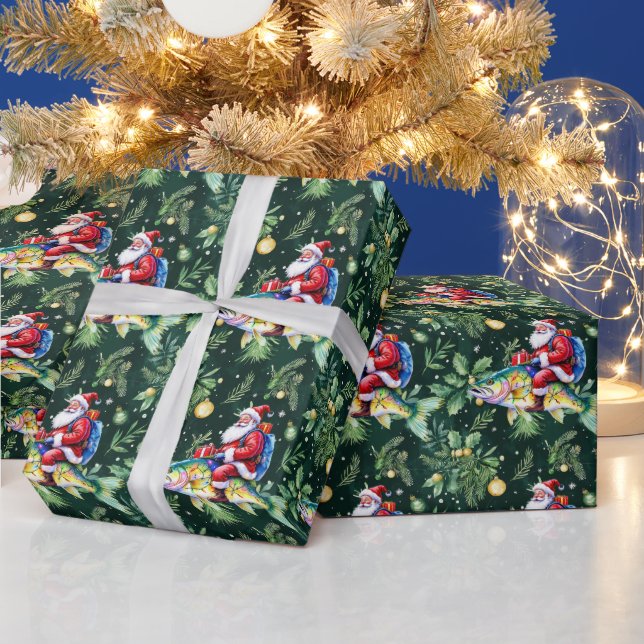 Papier Cadeau Pêche avec Noël du Père Noël (Vacances)